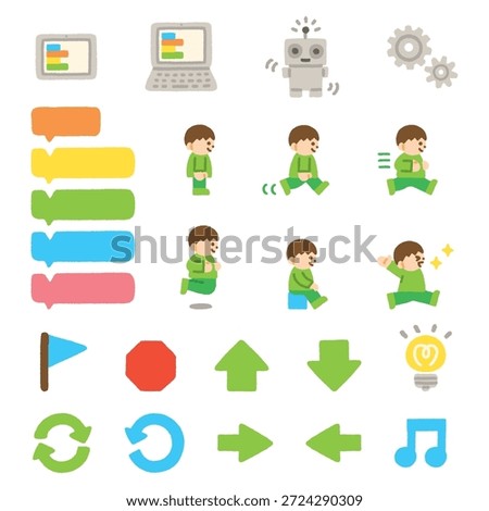 Hand-drawn Pastel Programming Icons and Kids Set