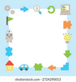 Hand-drawn Pastel Programming Icons and Puzzle Square Frame for Kids