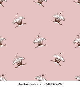hand-drawn  pattern  with cake, cherries for Birthday. Celebrities day.