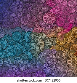 Hand-drawn pattern with colorful abstract waves. Vector wavy background. Can be used for textile design, web page background, surface textures, wallpaper