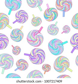 Hand-drawn pattern with colorfull lolipops. Valentines day background.
Vector illustration background of sweet candy.