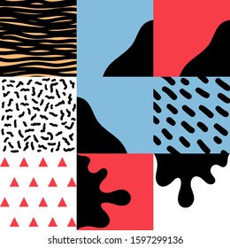 Hand-drawn pattern design artwork made with doodle forms, simple elements and geometrical shapes. Abstract vector composition graphics, useful for decoration, wallpapers, covers, wrapping paper, etc.