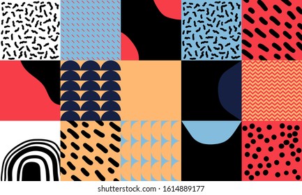 Hand-drawn pattern design artwork made with doodle forms, simple elements and geometrical shapes. Abstract vector composition graphics, useful for decoration, wallpapers, covers, wrapping paper, etc.