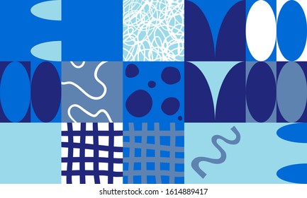 Hand-drawn pattern design artwork made with doodle forms, simple elements and geometrical shapes. Abstract vector composition graphics, useful for decoration, wallpapers, covers, wrapping paper, etc.