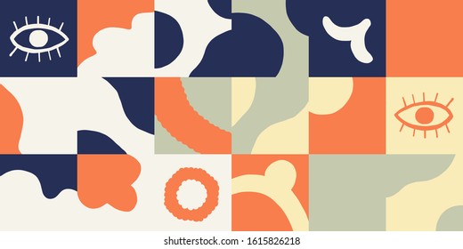 Hand-drawn pattern design artwork made with doodle forms, simple elements and geometrical shapes. Abstract vector composition graphics, useful for decoration, wallpapers, covers, wrapping paper, etc.
