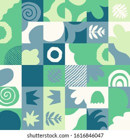 Hand-drawn pattern design artwork made with doodle forms, simple elements and geometrical shapes. Abstract vector composition graphics, useful for decoration, wallpapers, covers, wrapping paper, etc.