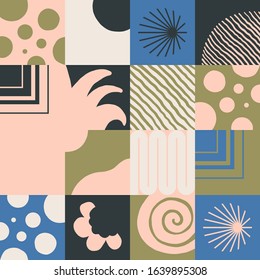 Hand-drawn pattern design artwork made with doodle forms, simple elements and geometrical shapes. Abstract vector composition graphics, useful for decoration, wallpapers, covers, wrapping paper, etc.