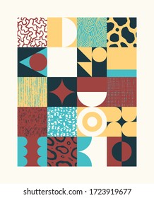 Hand-drawn pattern design artwork made with doodle forms, simple elements and geometrical shapes. Abstract vector composition graphics, useful for decoration, wallpapers, covers, wrapping paper, etc.