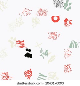 Hand-drawn pattern design artwork made with doodle forms, simple elements and geometrical shapes. Abstract vector composition graphics, useful for decoration, wallpapers, covers, wrapping paper, etc.