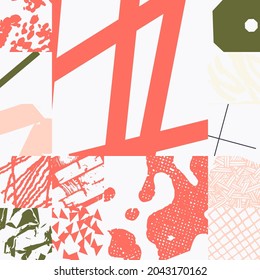 Hand-drawn pattern design artwork made with doodle forms, simple elements and geometrical shapes. Abstract vector composition graphics, useful for decoration, wallpapers, covers, wrapping paper, etc.
