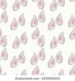 Handgezeichnetes Muster aus Knoblauch. Knoblauchzehen, frisch. Für Textilien, Illustrationen, Packpapier, Textilien, Druck über natürliche Vitamine, gesunde Lebensmittel, Immunität
