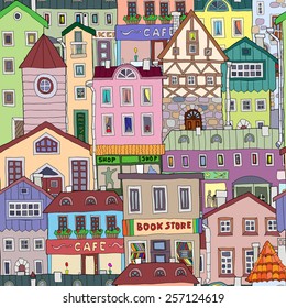hand-drawn pattern with old houses