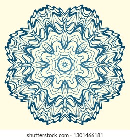 Handdrawn Pattern With Round Floral Mandala. Vector Illustration. Oriental Pattern. Indian, Moroccan, Mystic, Ottoman Motifs. Anti-Stress Therapy Pattern