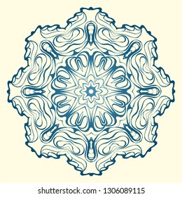 Handdrawn Pattern With Round Floral Mandala. Vector Illustration. Oriental Pattern. Indian, Moroccan, Mystic, Ottoman Motifs. Anti-Stress Therapy Pattern