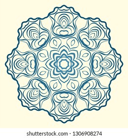 Handdrawn Pattern With Round Floral Mandala. Vector Illustration. Oriental Pattern. Indian, Moroccan, Mystic, Ottoman Motifs. Anti-Stress Therapy Pattern