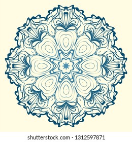 Handdrawn Pattern With Round Floral Mandala. Vector Illustration. Oriental Pattern. Indian, Moroccan, Mystic, Ottoman Motifs. Anti-Stress Therapy Pattern