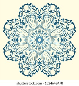 Handdrawn Pattern With Round Floral Mandala. Vector Illustration. Oriental Pattern. Indian, Moroccan, Mystic, Ottoman Motifs. Anti-Stress Therapy Pattern