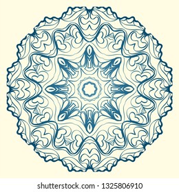 Handdrawn Pattern With Round Floral Mandala. Vector Illustration. Oriental Pattern. Indian, Moroccan, Mystic, Ottoman Motifs. Anti-Stress Therapy Pattern