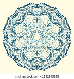 Handdrawn Pattern With Round Floral Mandala. Vector Illustration. Oriental Pattern. Indian, Moroccan, Mystic, Ottoman Motifs. Anti-Stress Therapy Pattern