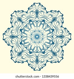 Handdrawn Pattern With Round Floral Mandala. Vector Illustration. Oriental Pattern. Indian, Moroccan, Mystic, Ottoman Motifs. Anti-Stress Therapy Pattern