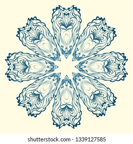 Handdrawn Pattern With Round Floral Mandala. Vector Illustration. Oriental Pattern. Indian, Moroccan, Mystic, Ottoman Motifs. Anti-Stress Therapy Pattern
