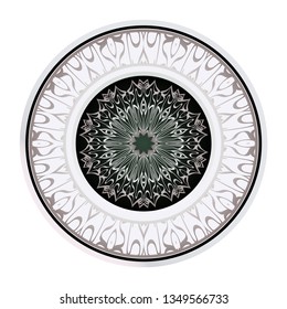 Handdrawn Pattern With Round Floral Mandala. Vector Illustration. Oriental Pattern. Indian, Moroccan, Mystic, Ottoman Motifs. Anti-Stress Therapy Pattern