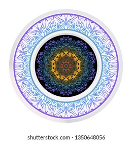 Handdrawn Pattern With Round Floral Mandala. Vector Illustration. Oriental Pattern. Indian, Moroccan, Mystic, Ottoman Motifs. Anti-Stress Therapy Pattern