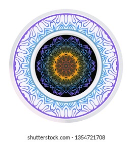 Handdrawn Pattern With Round Floral Mandala. Vector Illustration. Oriental Pattern. Indian, Moroccan, Mystic, Ottoman Motifs. Anti-Stress Therapy Pattern