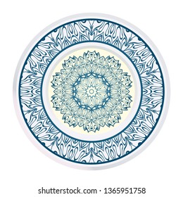 Handdrawn Pattern With Round Floral Mandala. Vector Illustration. Oriental Pattern. Indian, Moroccan, Mystic, Ottoman Motifs. Anti-Stress Therapy Pattern