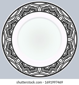 Handdrawn Pattern With Round Floral Ornament. Vector Illustration. 