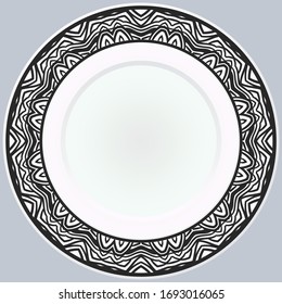 Handdrawn Pattern With Round Floral Ornament. Vector Illustration. 