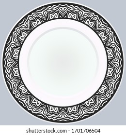 Handdrawn Pattern With Round Floral Ornament. Vector Illustration. 