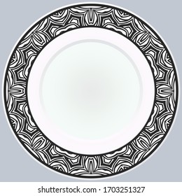 Handdrawn Pattern With Round Floral Ornament. Vector Illustration. 