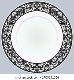 Handdrawn Pattern With Round Floral Ornament. Vector Illustration. 