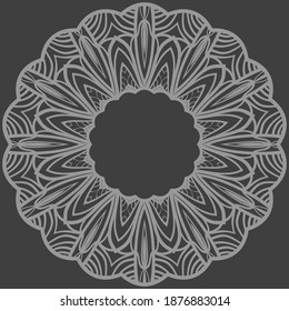 Handdrawn Pattern With Round Floral Ornament. Vector Illustration. For Coloring Book, Greeting Card, Invitation, Tattoo. Anti-Stress Therapy Pattern
