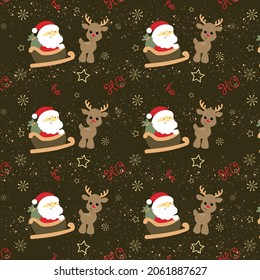 hand-drawn pattern of santa claus and deer. Christmas and New Year. printing on fabric, typographic printing, wallpaper, wrapping gift paper, background, postcard, poster, banner