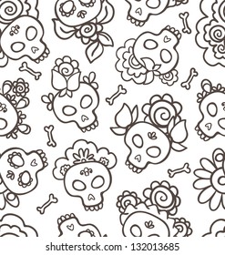 Hand-drawn pattern with skulls  for day of the dead