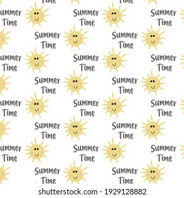 Hand-drawn Pattern with sun and lettering Summer Time.
