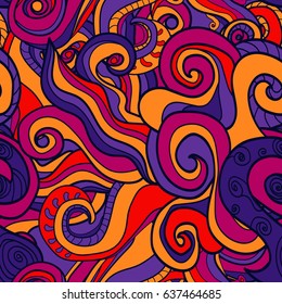 hand-drawn pattern with swirls and waves. vector seamless background. Doodle, cartoon.