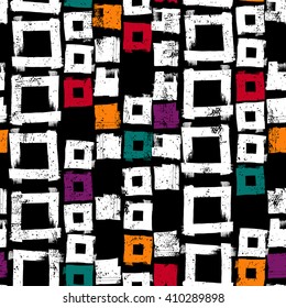 Hand-drawn pattern of white and colorful squares. Seamless texture pattern is suitable for any use.