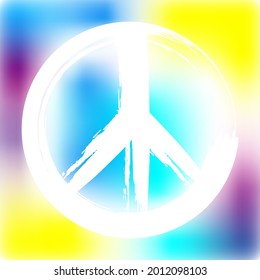 A hand-drawn peace symbol on a multicolored background. Vector illustration