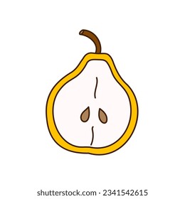 Hand-drawn pear on a transparent background. Isolated vector illustration of juicy fruit