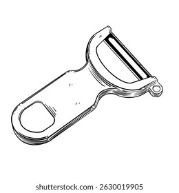 Hand-drawn peeler. Vintage line art style, vector illustration isolated on white background.