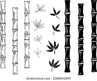 Hand-drawn pen illustration material of bamboo and Japanese pampas grass.