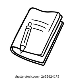Handdrawn a pen resting on a notepad with lines on paper