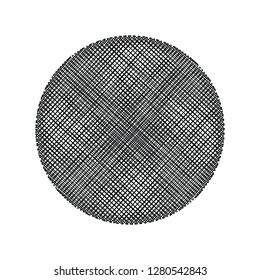 Handdrawn pen scribbled style crosshatched lines vector circle design element isolated on a white background