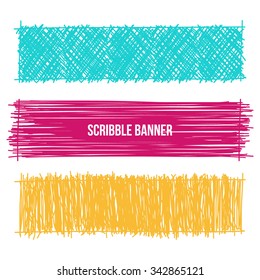 Hand-Drawn Pencil Colorful Scribbles. Set of Bright Doodle Sketch Banners. Vector illustration.