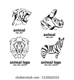 Hand-drawn pencil graphics, african animals. Logo, sign, symbol