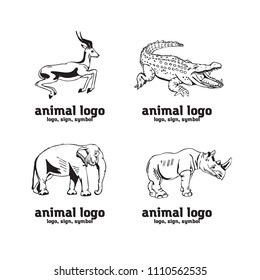 Hand-drawn pencil graphics, african animals. Logo, sign, symbol