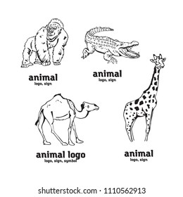 Hand-drawn pencil graphics, african animals. Logo, sign, symbol